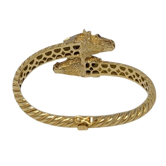 18K Gold Double Horse Head Diamond Ruby Bypass Bangle Bracelet Yellow Gold - Picture 3 of 16